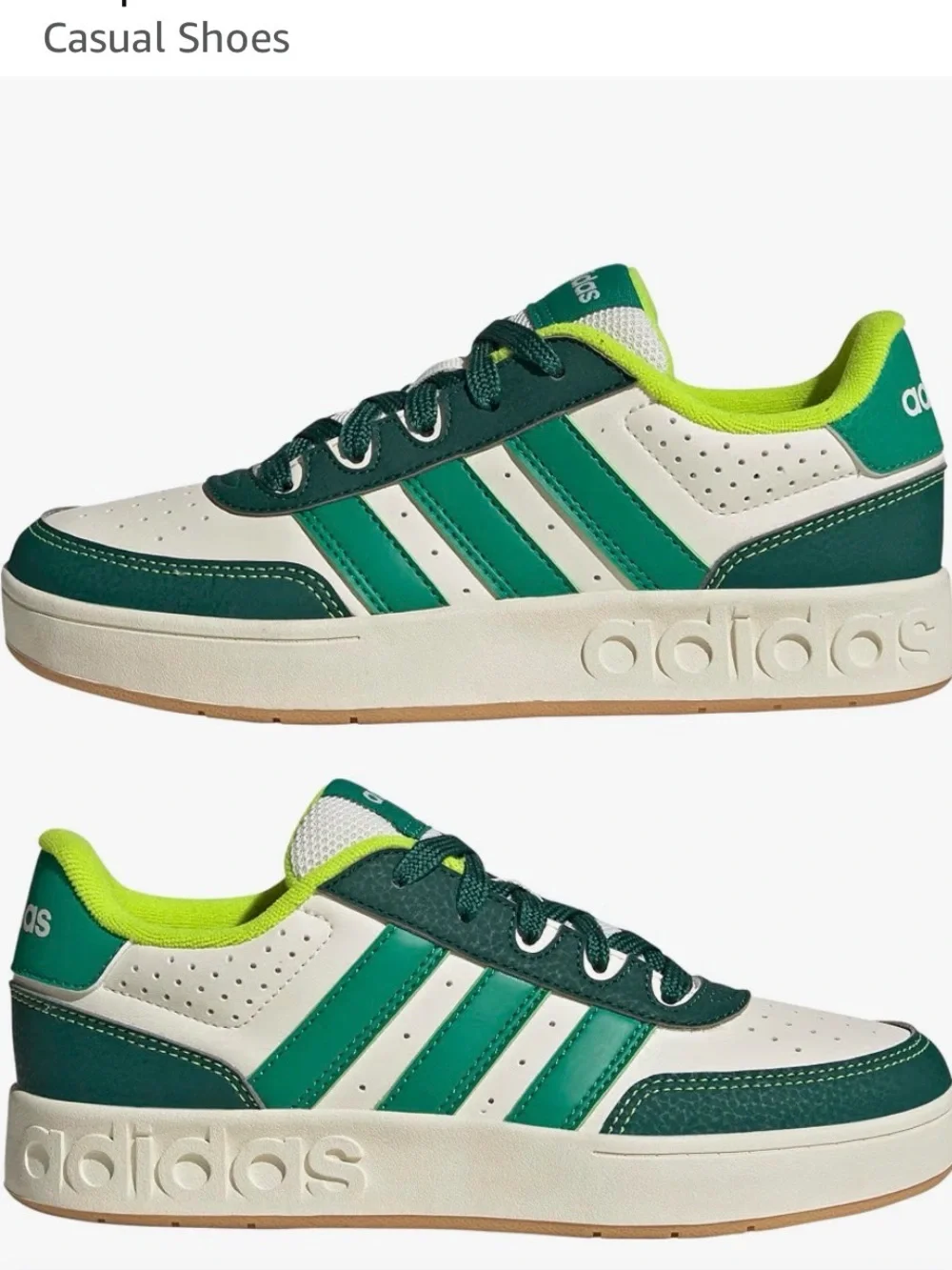 adidas Kids Green & White Casual Sneakers with Lime Lining